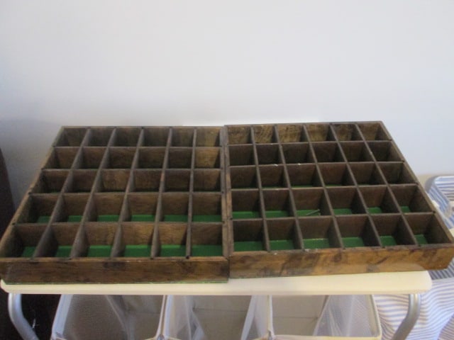 Pair of Wood Divided Display Shelves: 15 1/2" x 15 1/2" x 2 3/4", lined backs, Local Pickup Only