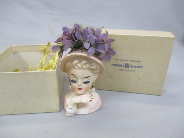 Inarco 1963 Lady Head Vase w/Original Flowers & Gift Box From Meyers Arnold Greenville SC (1 of 9)