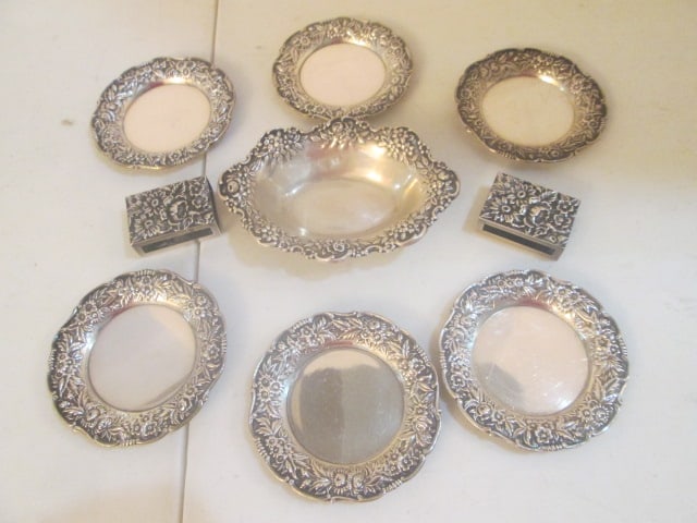 S. Kirk & Son Sterling Ashtrays, Matchbox Covers and Trinket/Waste Dish (1 of 15)