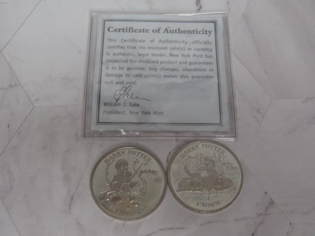 2 Harry Potter Coins from the Isle of Man: with certificate