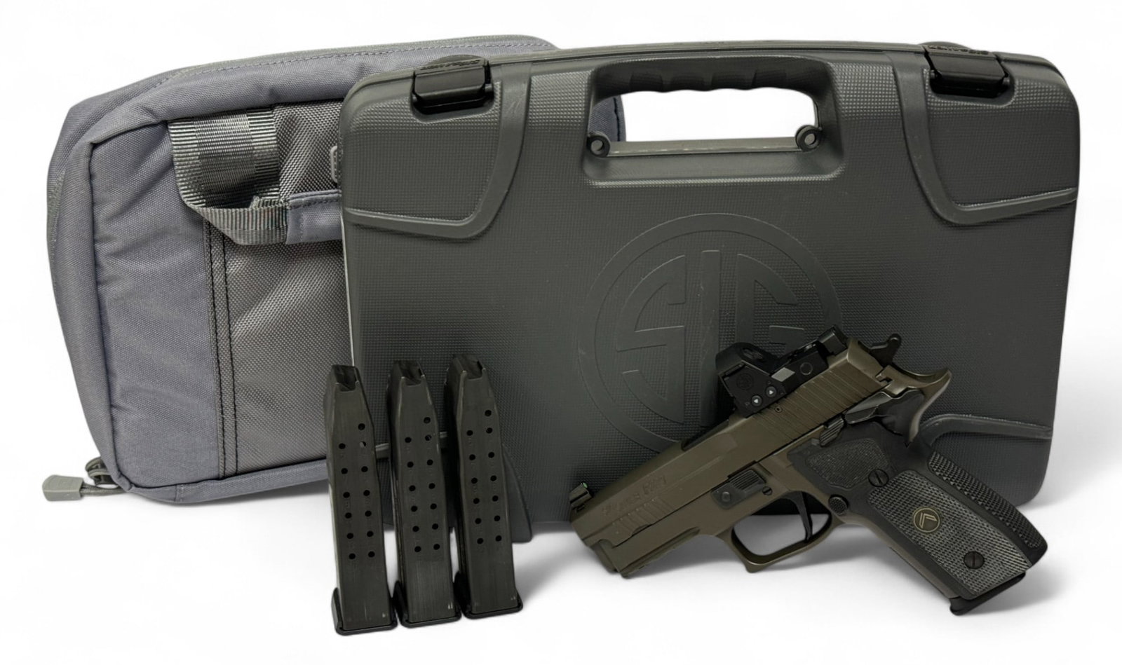 NIB Sig Sauer P229 Legion RXP 9mm Semi-Automatic Pistol with Optic & 4 Mags: S#: 55E055450 | Model: E29R-9-LEGION-SAO-RXP | X-Ray 3 Dot Night Sights | (4) 15-Round Factory Magazines | Equipped from Factory with a Sig Romeo 1 PRO Optic with cover | Comes in factory case with ma