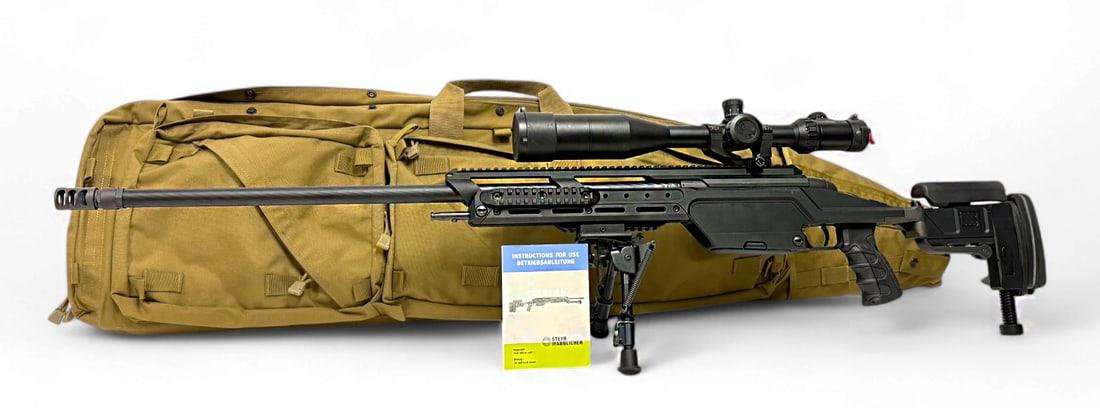 New STEYR SSG 08 A1 .338 LAPUA MAGNUM Bolt Action Folding Sniper Rifle with Scope & Case: S#: 3134899 | 27” Barrel | This rifle is the A1 tactical version, and big daddy of the SSG 08. Major differences between the two models with one of the most important being the price. If you can
