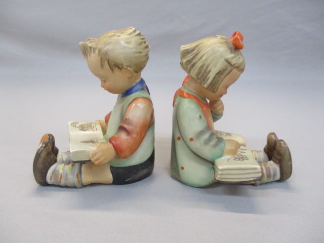 Vintage MJ Hummel Boy & Girl "Bookworms" Bookends  5 1/2" -Boy has repair at neck (1 of 13)