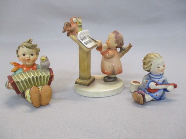 3 Goebel Hummel Figurines "Lets Sing"  3" - "Joyous News" Candle Holder  2" - "Bird Duet"  4" (1 of 13)