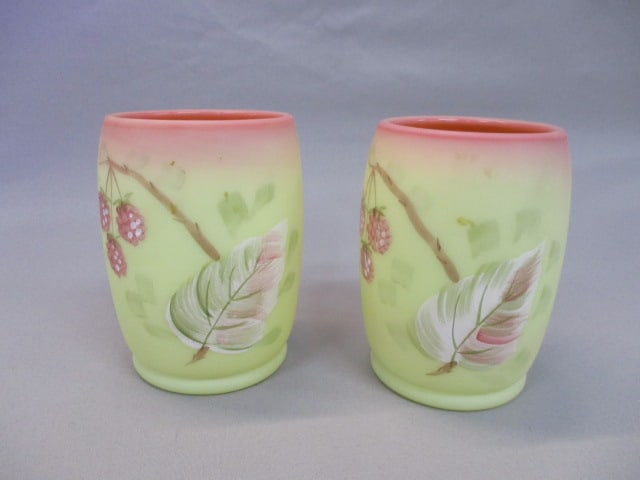 2 Fenton Burmese Vaseline/Uranium "Raspberry" Tumblers 4": .