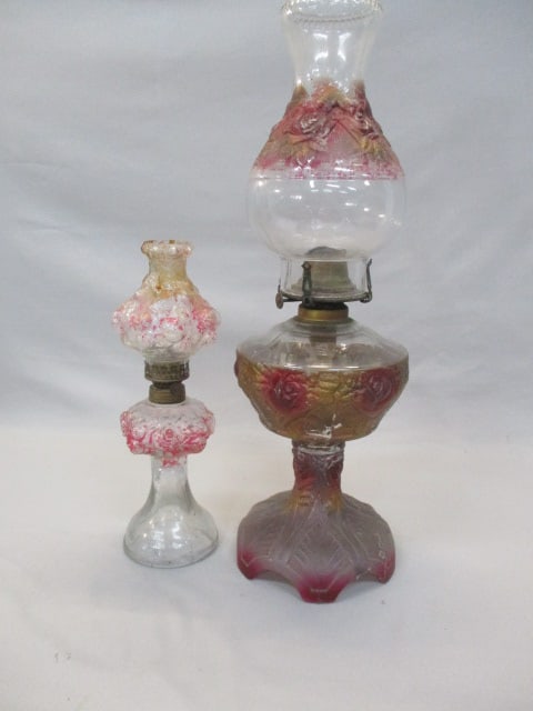 2 Goofus Glass Oil Lamps 19 1/2" & 12": .