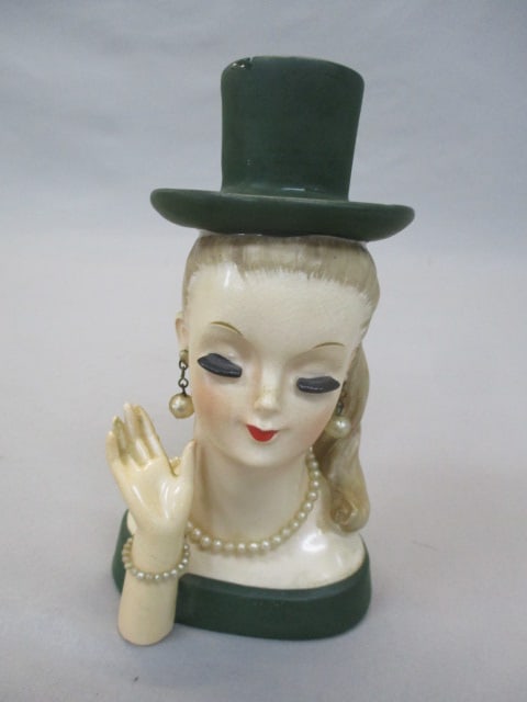 6 1/2" Wales Made In Japan Top Hat Lady Head Vase (1 of 5)
