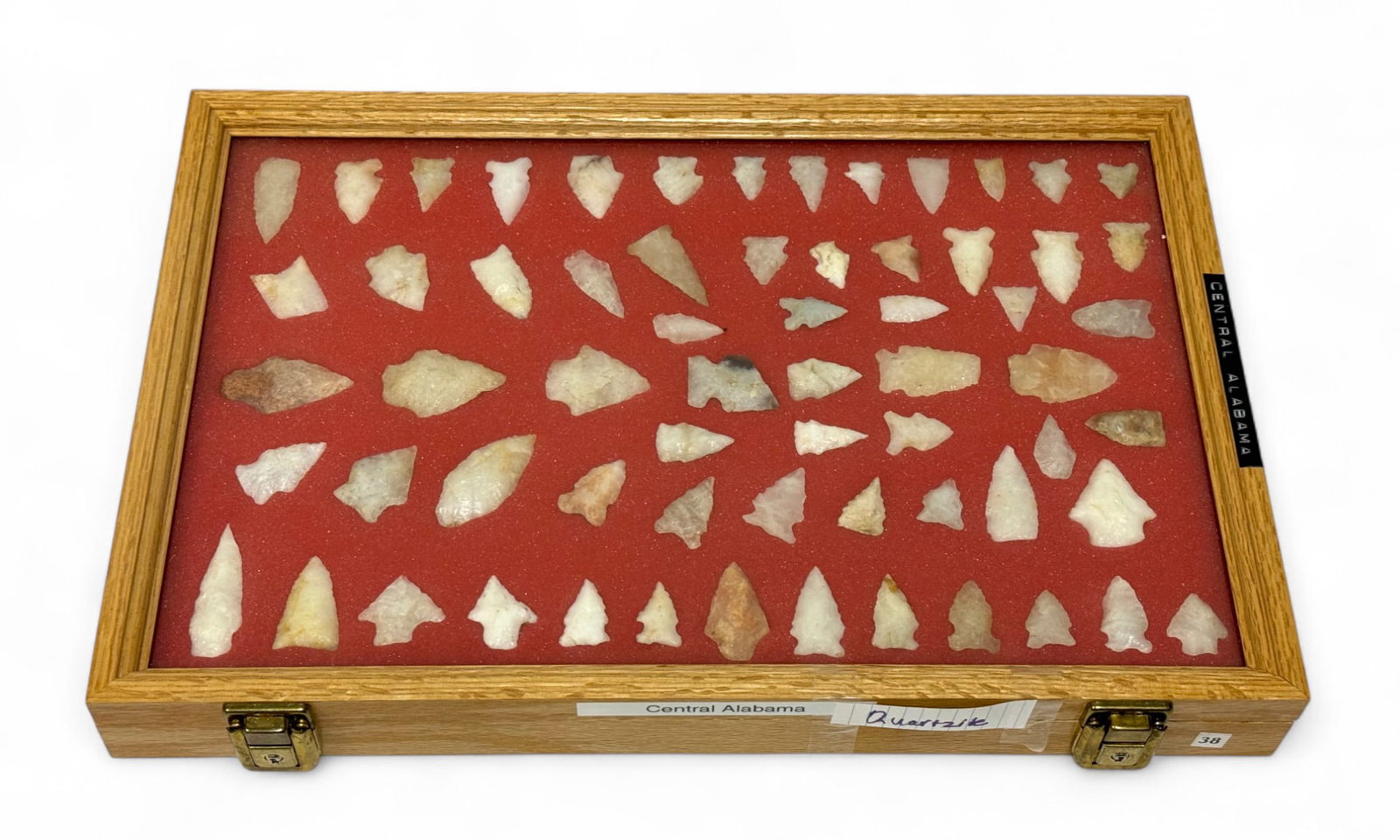 64pc. Curated Ancient Native American Quartzite Projectile Point Cased Display from Central Alabama (1 of 20)