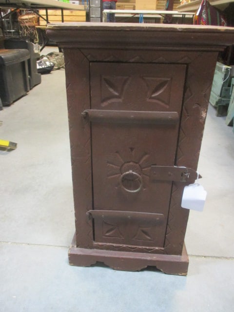 Small Rustic Carved Wood 2-Shelf Cabinet with Hinged Door (1 of 9)