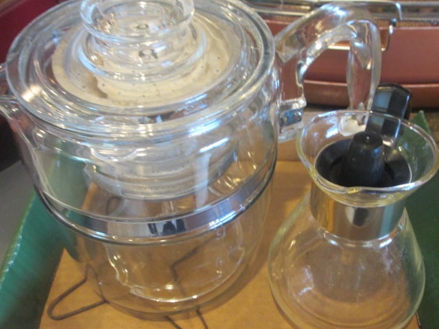Midcentury Corning Heat Proof Glass Stove Top Coffee Pot and Pyrex 9 Cup Glass Stove: Top Percolator