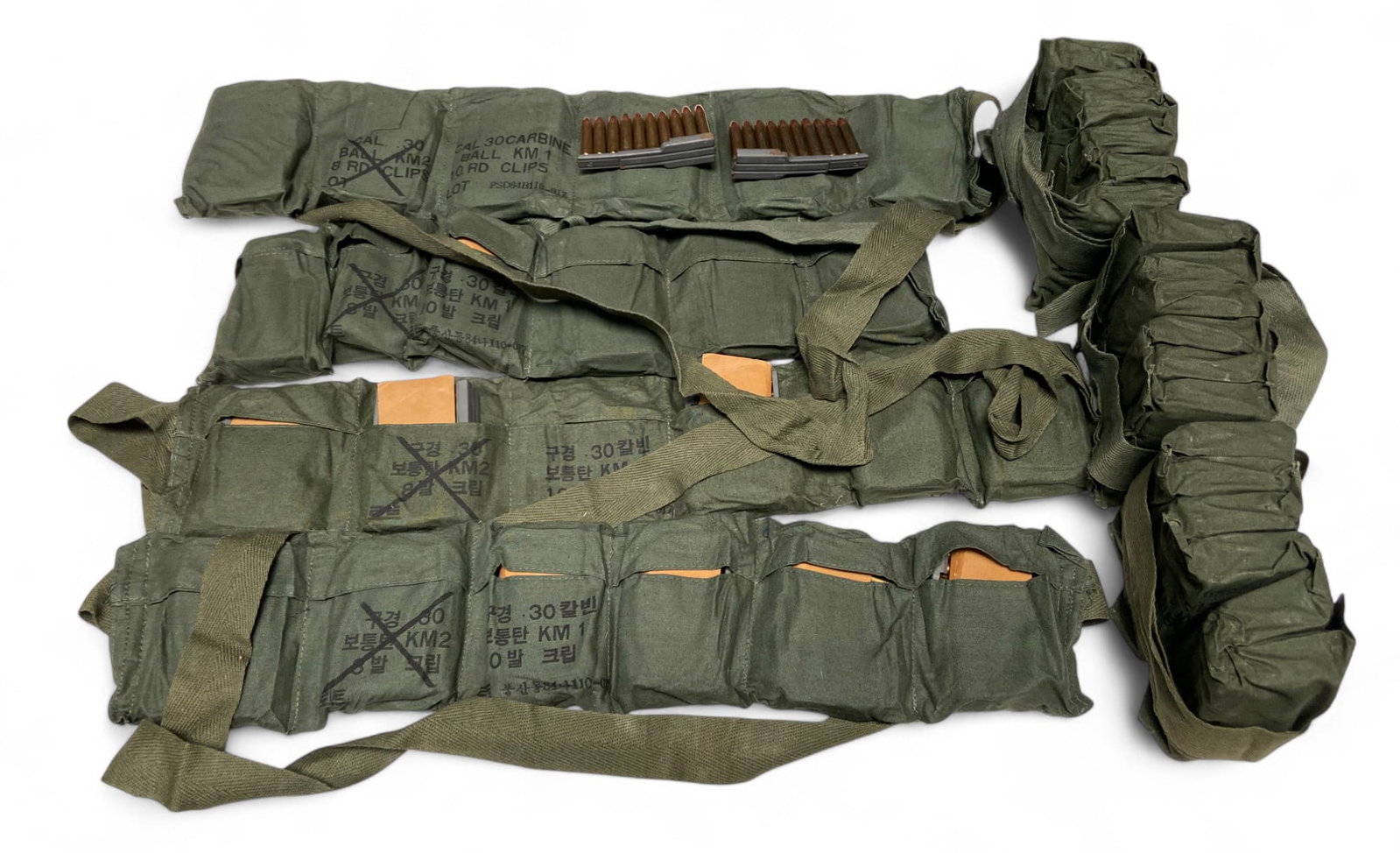 Approximately 840rds. of 30 Carbine Ammunition on Stripper Clips in Ammo Can with Bandoleers: See Photos.
