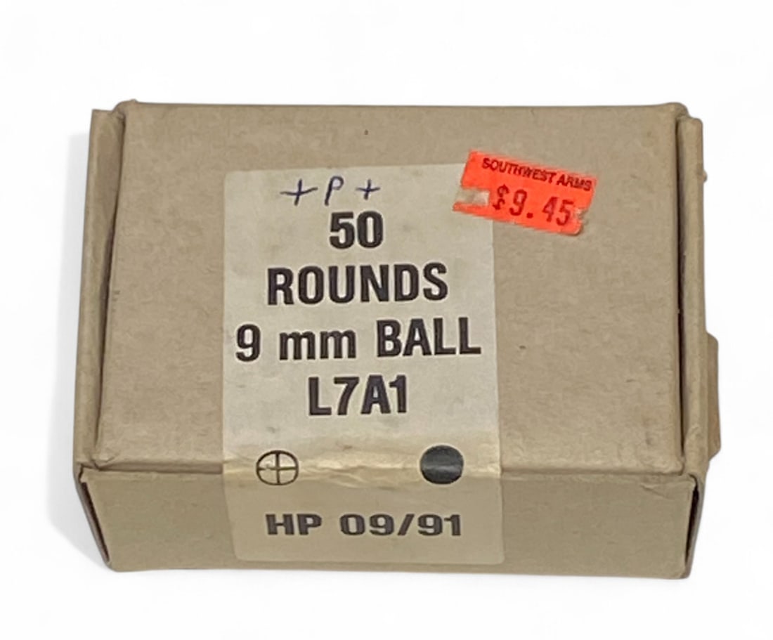 NIB 50rds. of 9mm +P BALL L7A1 British Military Surplus Ammunition: New in Box. +P+ Hot Ammo.