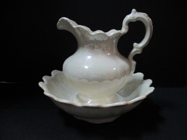 Signed Ceramic Iridescent Small Bowl and Pitcher. (1 of 10)