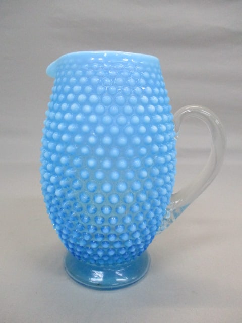 Fenton Blue Opalescent Hobnail Pitcher 8 1/2" (1 of 5)