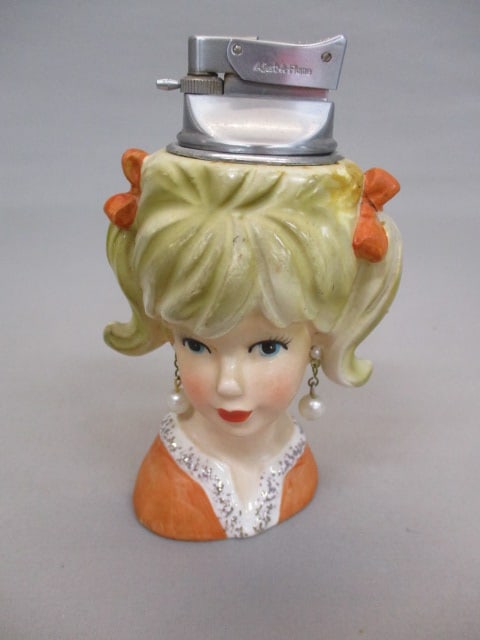 Rare 5 1/2" Vintage Lady Head Vase w/Cigarette Lighter (1 of 6)