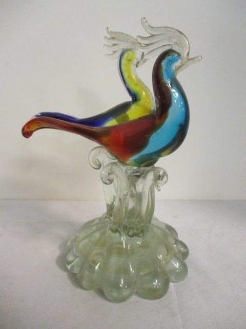 Vintage Murano Pair of Colorful Art Glass Birds.: 8 1/2 x 10 3/4''.