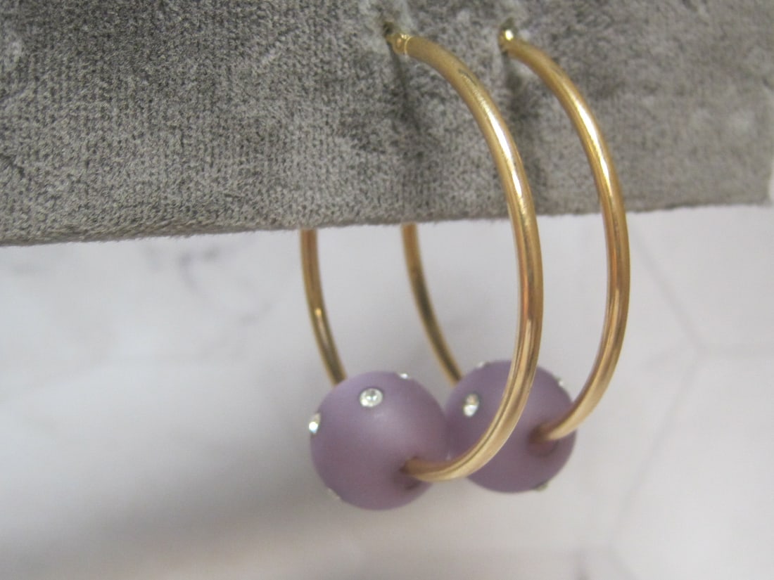 14k Gold Hoop Earrings with Purple Ball Charms (1 of 5)
