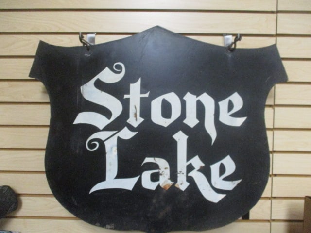 Vintage "Stone Lake" Metal Sign: 30" x 25", some marks and rust