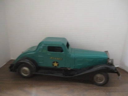 Vintage Marx Tin Litho Friction Metal Siren Police Toy Car: 18"