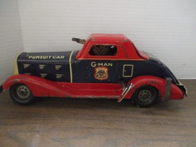 Vintage Louis Marx "G-Man Pursuit Car" Wind-Up Toy Car with Key (1 of 9)