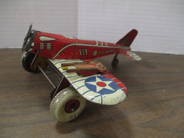 Vintage Marx "US Army Pursuit" Wind-Up Tin Plane (1 of 7)