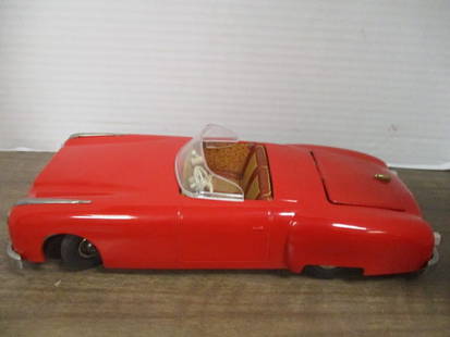 Vintage JNF "Gigant de Luxe" Metal Battery-Operated Toy Car: 12", in Original Red