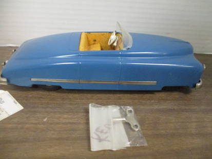 Vintage JNF Blue "Favorit" Wind-Up Metal Toy Car with Key: 10"
