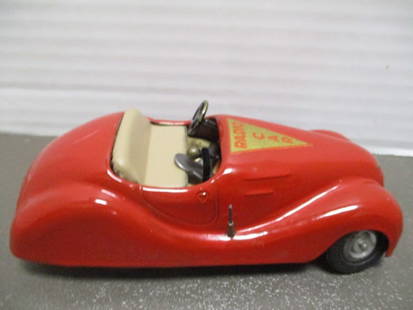 Vintage Jibby "Radio Car" Wind-Up Metal Toy Car with Key: 5 1/4", made in Switzerland, wheel needs to be reattached