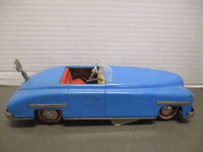 Vintage Distler "D-3200 Convertible" Wind-Up Metal Toy Car with Key: 9 1/2", made in Germany-US Zone
