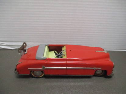 Vintage Distler "Packard Convertible" Wind-Up Metal Toy Car with Key: 9 1/2", made in Germany-US Zone