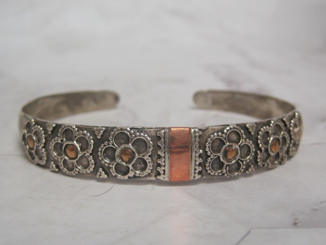Sterling Silver and Rose Gold Cuff Bracelet: Weighs 24 grams