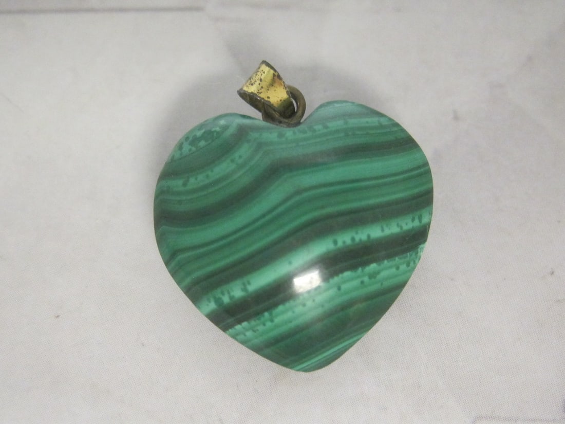 Carved Malachite Heart Pendant: .