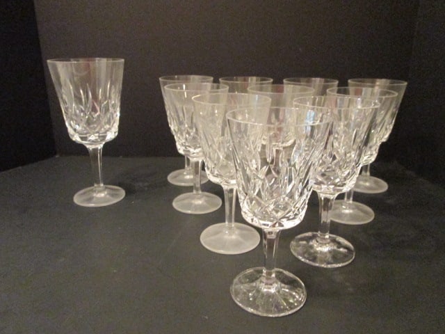 Eleven Gorham "King Edward" Crystal Stems: (10)6"h wine glasses-one has small chip on rim, (1)7 1/8" water goblet