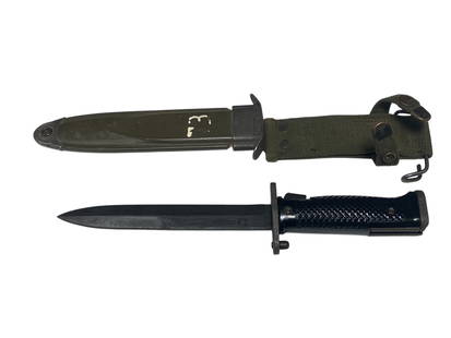 M5A1 Bayonet with USM8A1 Scabbard: Blade is marked US M5A1 MILPAR COL | 6 1/2” blade, 11 1/4” overall | Scabbard is marked US PWH M8A1 