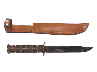 US CAMILLUS NY KBAR Fighting Knife with Leather Sheath: 7” blade, 12” overall 