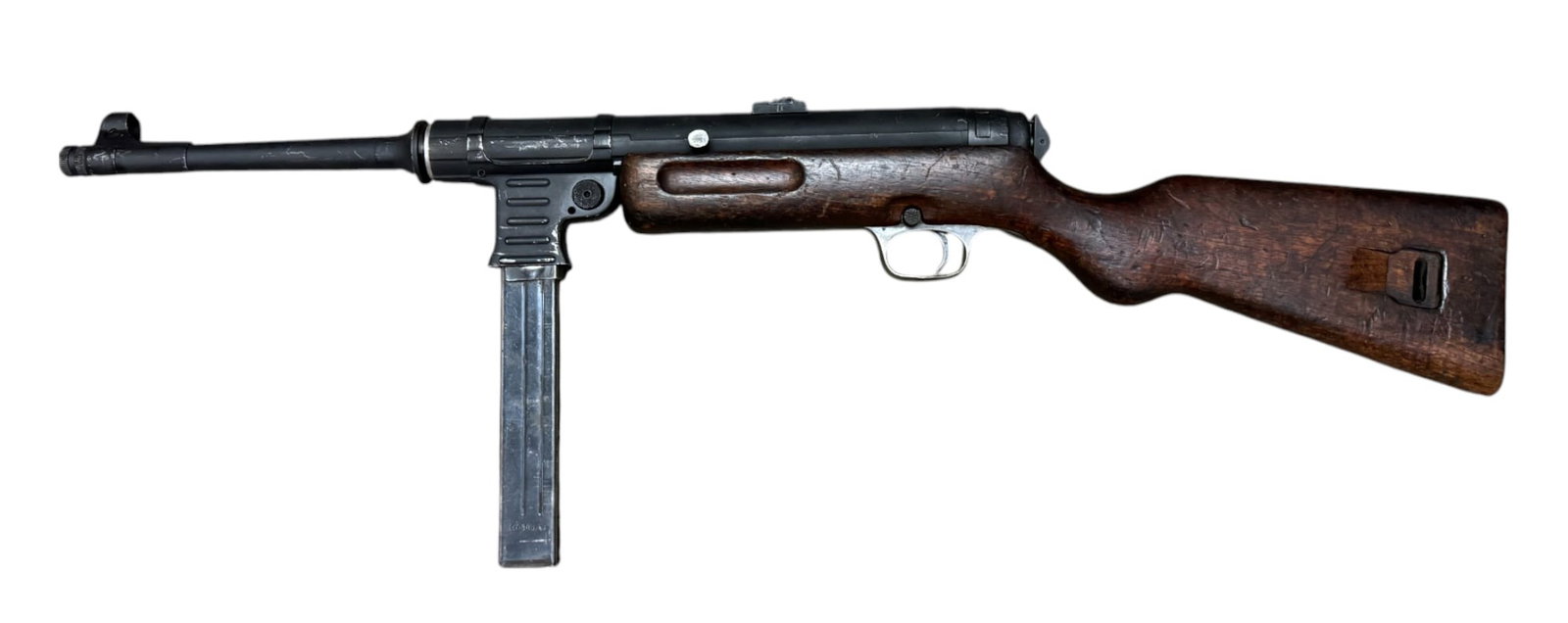 Original Rare German WWII MP 41 Display Sub-Machine Gun w/ Original Barrel & Magazine: Display SMG Non-Firing gun deactivated per BATF Specs. No registration required. This is a hard to find non firing display MP 41 with an original detachable barrel with good rifling. Equipped with an 