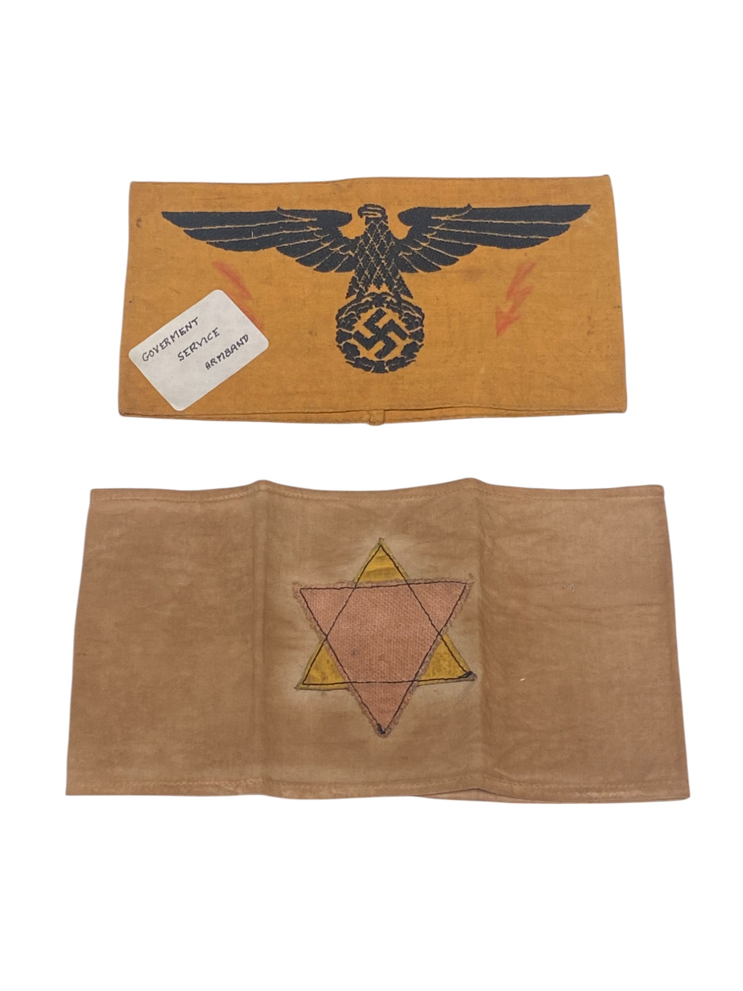 German WWII Government Service Armband and Jude Star Ghetto Armband: Buyer be at own judgement
