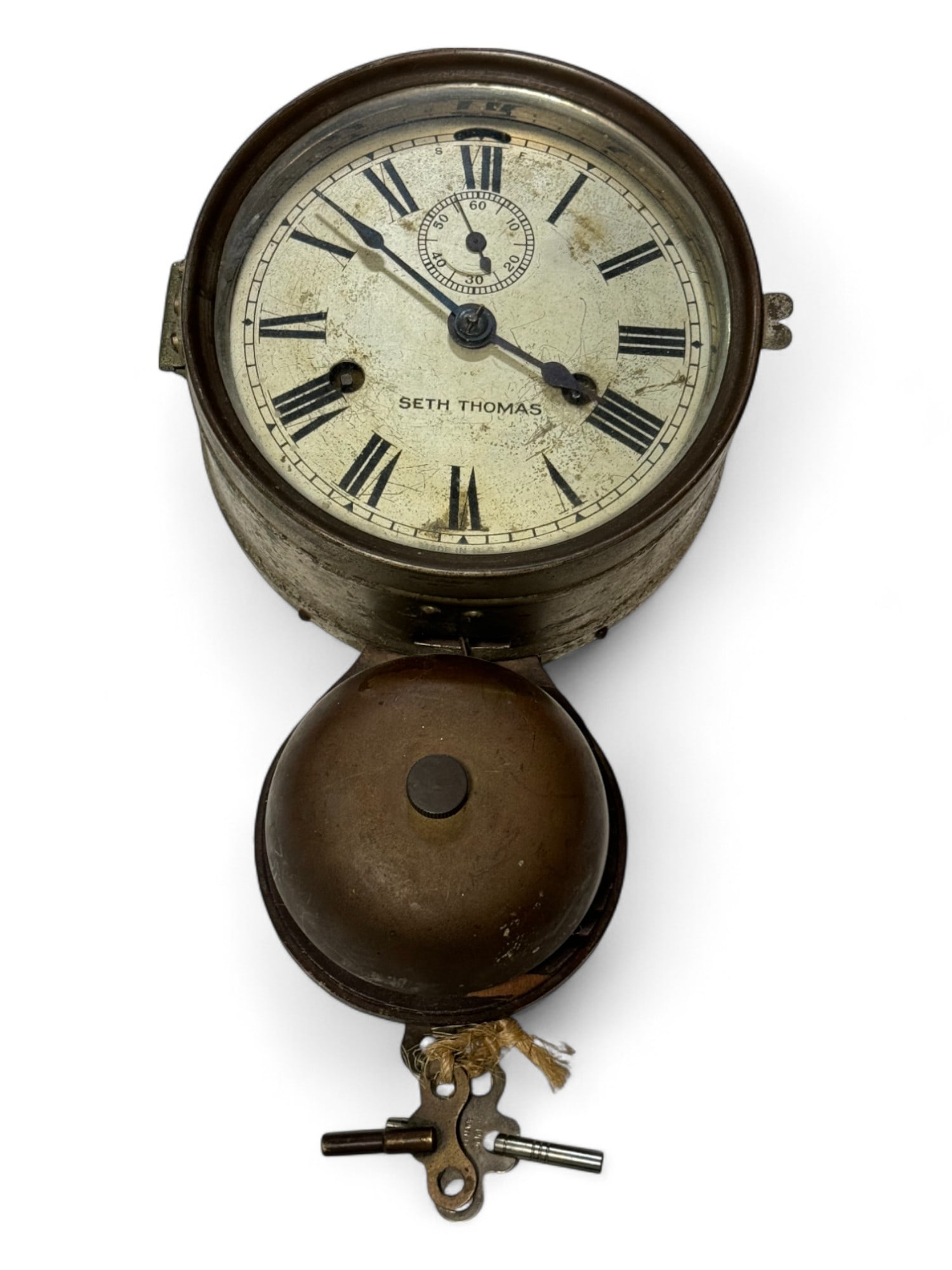 Rare Original WWII Seth Thomas Strike Bottom Bell Navy Ship's Maritime Wall Clock: This clock was brought back at the same time the compass was above from World War 2. Nice clock here for the Maritime and clock collectors with great history.