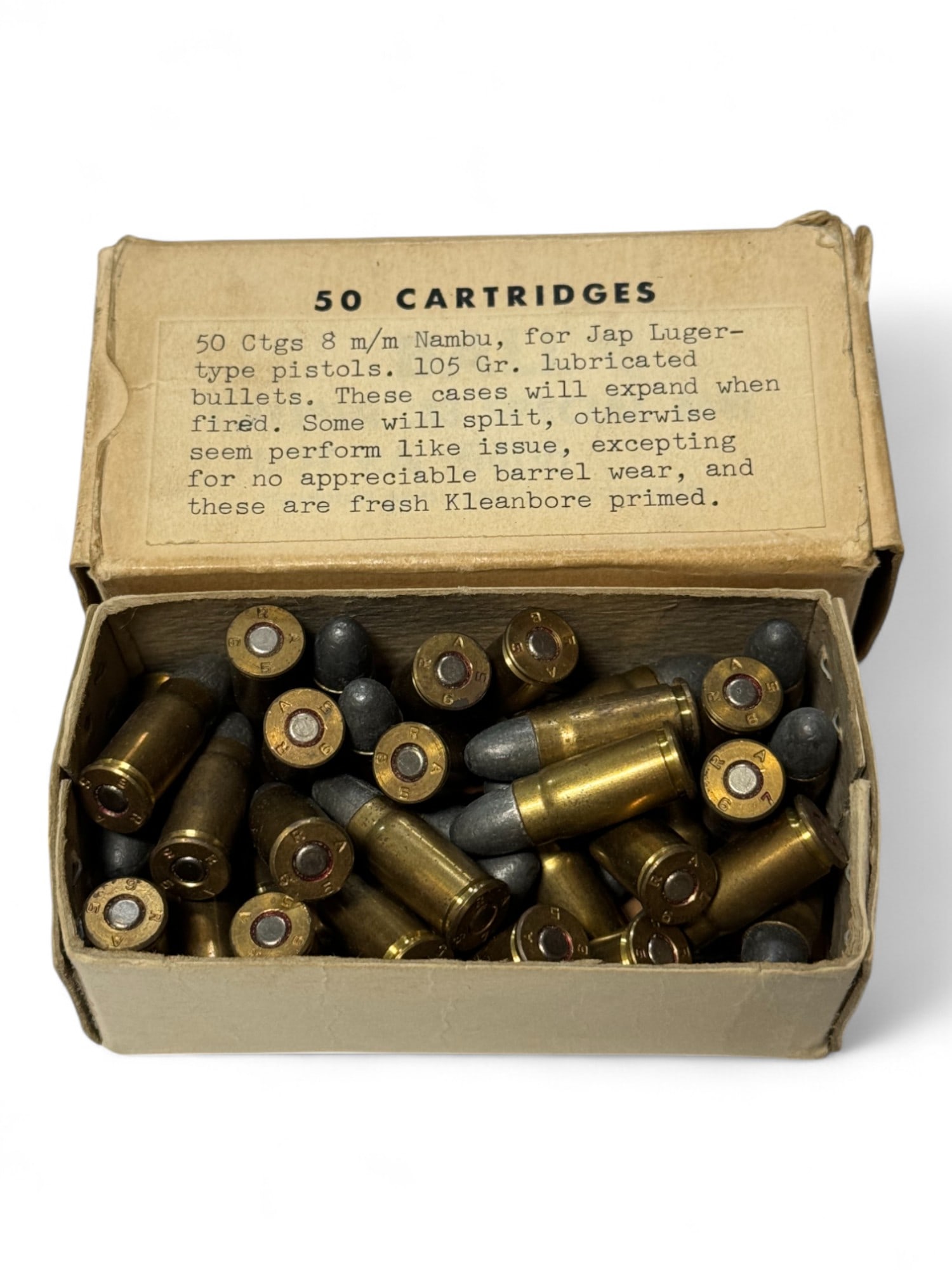 NIB 39rds. of 8mm NAMBU 105gr. Lubricated Bullet Ammunition: For Japanese Type 14 and other pistols