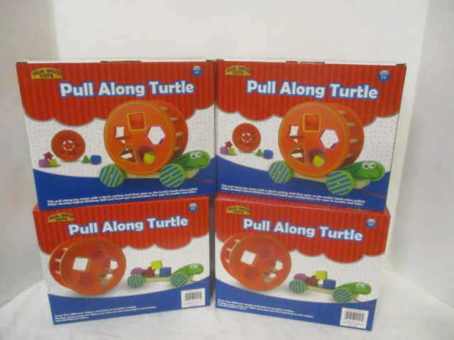 Four New Old Stock Real Wood Toys Pull Along Turtle Toddler Toys: Item No. 2153