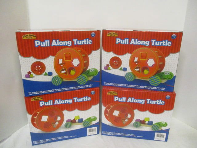 Four New Old Stock Real Wood Toys Pull Along Turtle Toddler Toys: Item No. 2153