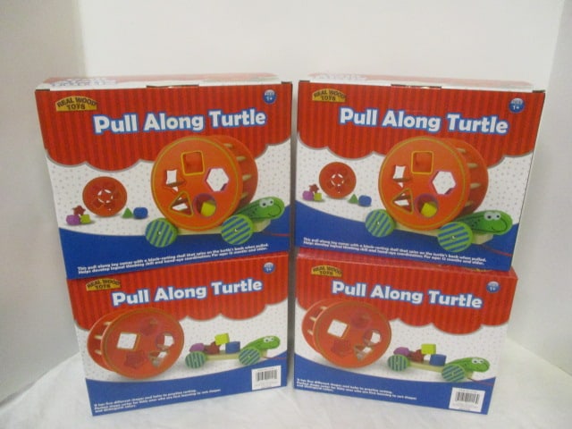 Four New Old Stock Real Wood Toys Pull Along Turtle Toddler Toys: Item No. 2153