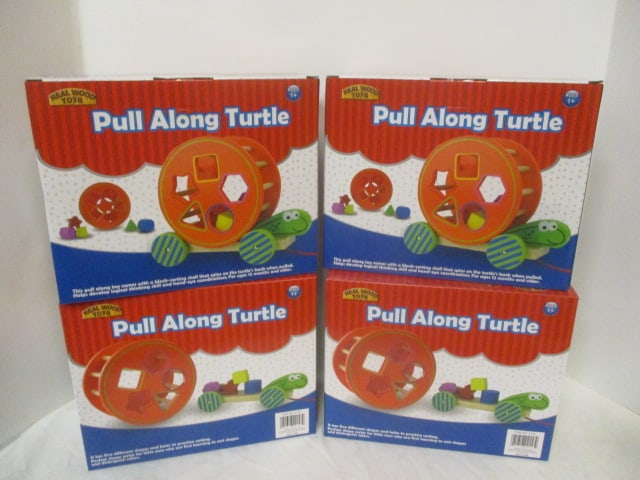 Four New Old Stock Real Wood Toys Pull Along Turtle Toddler Toys: Item No. 2153