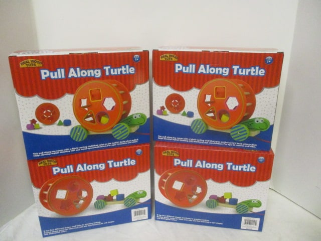 Four New Old Stock Real Wood Toys Pull Along Turtle Toddler Toys: Item No. 2153