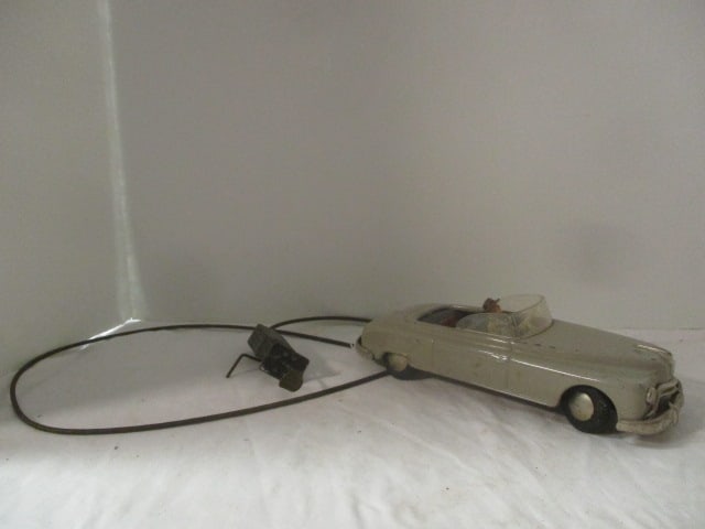 Vintage West Germany Arnold Cable Control Grey Convertible Tin Car with Driver (1 of 9)