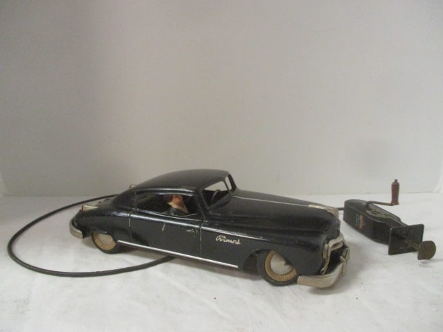 Vintage US-Zone Germany Arnold Primal Cable Control Black Sedan Tin Car with Driver (1 of 9)