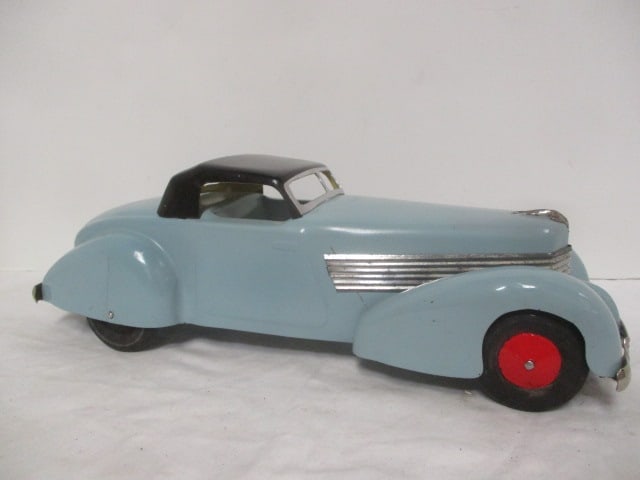 Vintage Powder Blue Pressed Steel Coupe with Wooden Wheels (1 of 8)