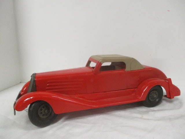 Vintage Marx Red Pressed Steel Coupe with Tan Top Friction Car (1 of 6)
