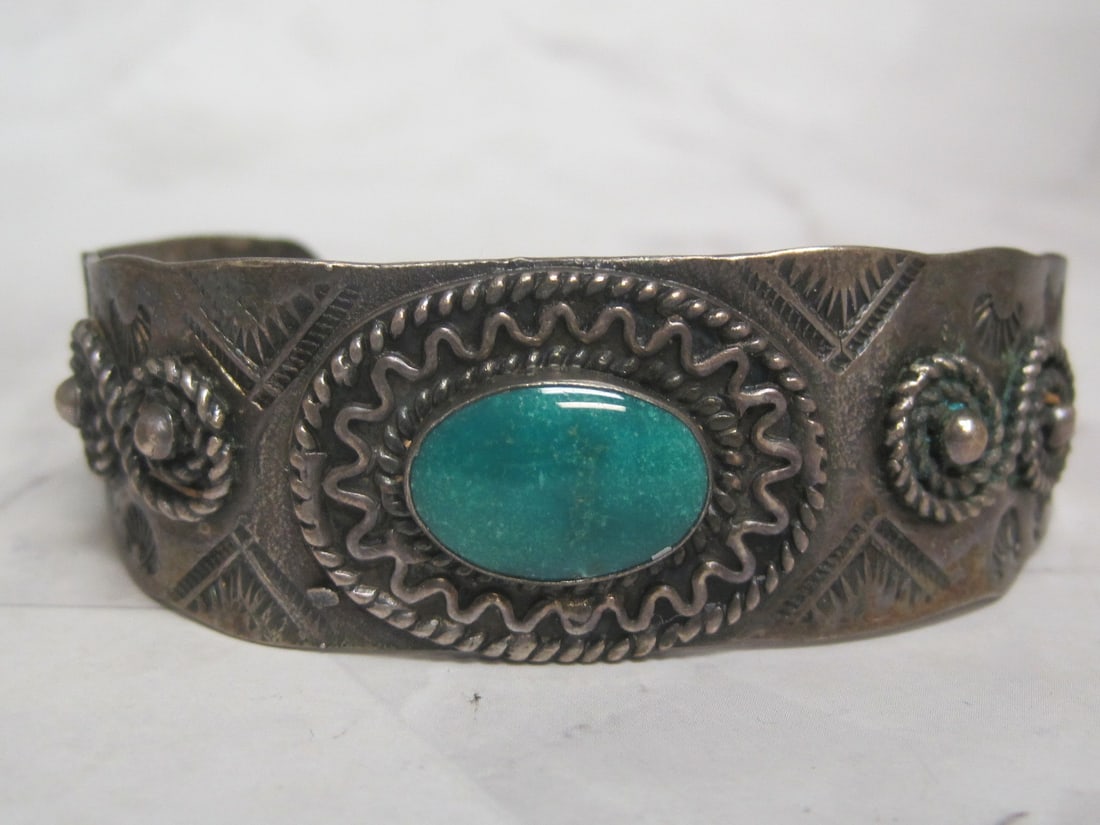Sterling Silver Cuff Bracelet with Turquoise Stone (1 of 7)