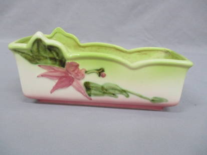 Hull USA W-14-10 "Woodland" Pattern: Rectangle Planter Chartreuse/Pink 9"x 4"